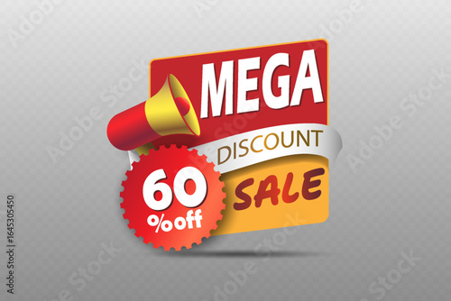 Mega discount sale banner with megaphone icon