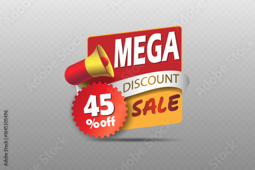 Mega discount sale banner with megaphone icon