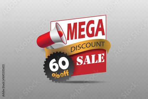 Mega discount sale banner with megaphone icon