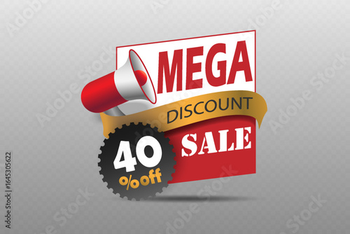 Mega discount sale banner with megaphone icon
