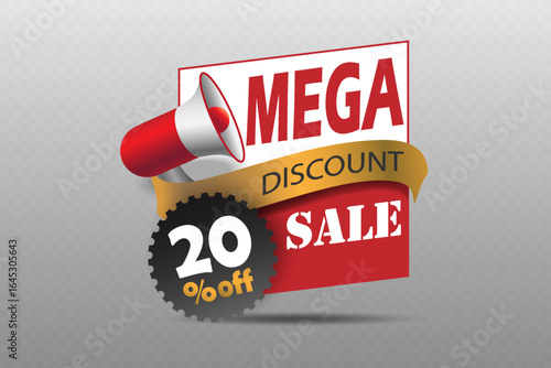 Mega discount sale banner with megaphone icon