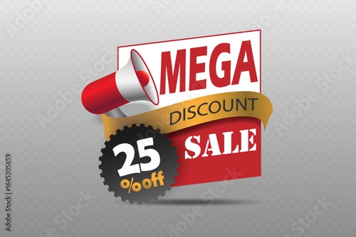 Mega discount sale banner with megaphone icon