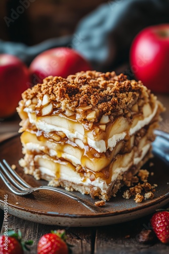 Delicious Apple Crumble Dessert With Layers of Baked Apples and Crumble Toppi...