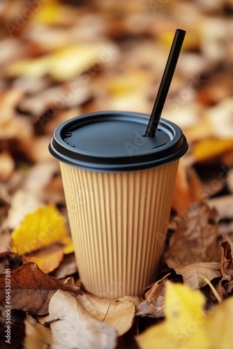 Warm Drink in a Paper Cup on Autumn Leaves During a Cool Afternoon