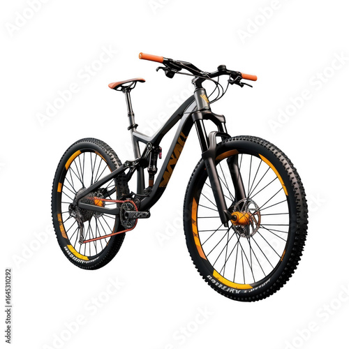 A black and orange mountain bike isolated