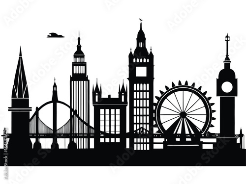 London skyline, detailed vector illustration showcasing iconic landmarks and cityscape, perfect for travel, tourism, urban design, branding, posters, and creative projects celebrating the capital city