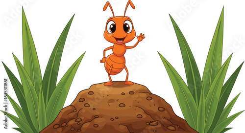 Fotografie Cartoon pirate character illustration, cheerful pirate with sword, treasure ches