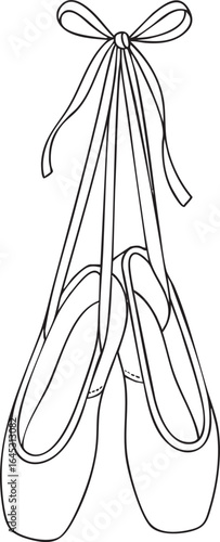 Ballet pointe shoes with ribbon hanging vertical line art