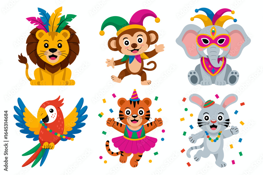 Fototapeta premium Reptile and amphibian friends, frog turtle lizard salamander snake vector, playful nature characters, biology education vector