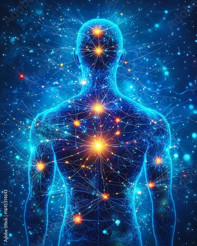 Cells the human body communicating through electrical impulses glowing connections flashing between neurons creating a network of thought