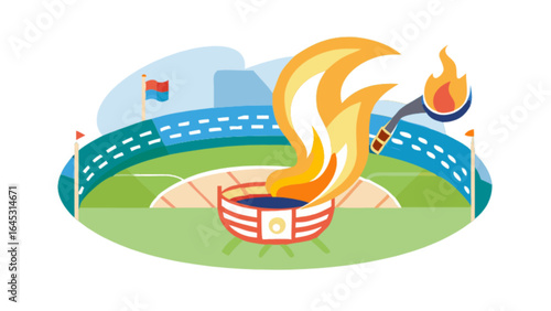 Illustration of olympic games torch flame at stadium for sports and international events