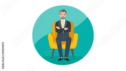 Illustration of confident businessman sitting in armchair vector art professional ceo executive leader