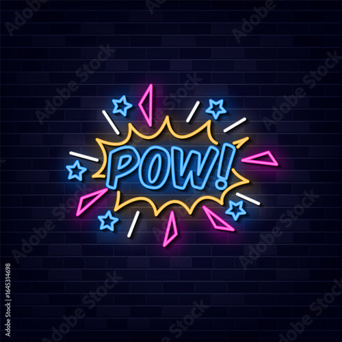 Neon POW! Comic Book Explosion on Brick Wall