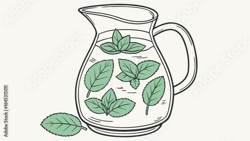 Refreshing mint infused water in glass pitcher illustration for healthy drink and summer beverage concept