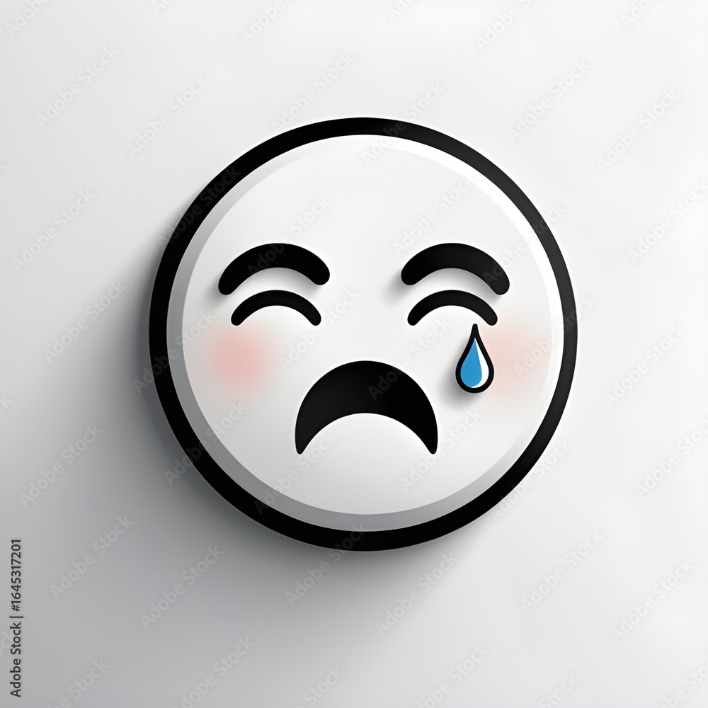 Fototapeta premium AI Generative. Minimalist Crying Emoji with a Teardrop. 24