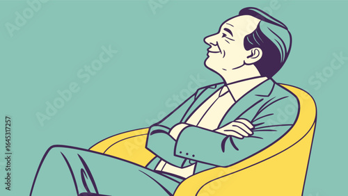 Illustration of relaxed businessman sitting in chair enjoying success and taking a break moment