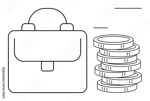 Briefcase alongside stacked coins, symbolizing business, investment, or savings. Ideal for finance, wealth management, entrepreneurship, economic growth, budget planning capitalism and income