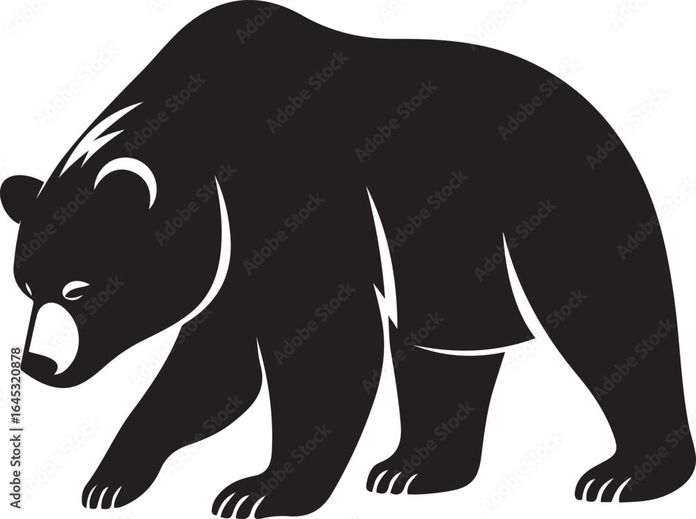 Obraz premium Walking bear silhouette with white accents, Wildlife animal vector illustration