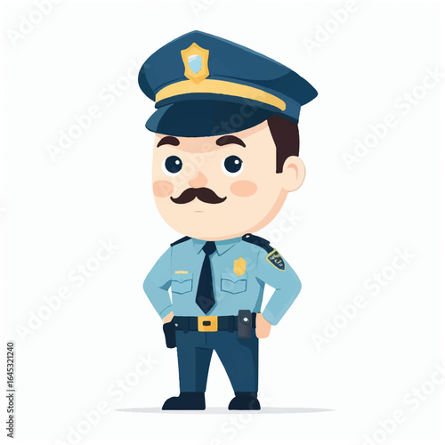 Adorable Flat Style Police Officer Character with Mustache