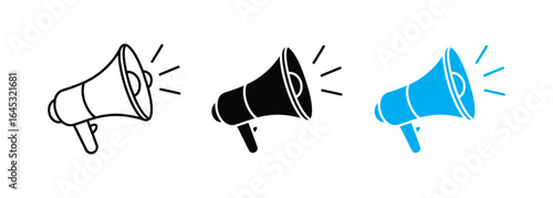 Set of Megaphone Line and Fill Icons, Advertising and Marketing Sign, Editable Strokes, Vector Illustration