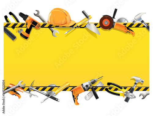 Construction Tool Banner: A dynamic composition featuring a construction tool banner, highlighting essential instruments utilized in the building process.