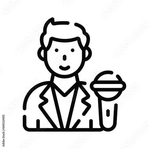 A linear icon showing singer performing at event