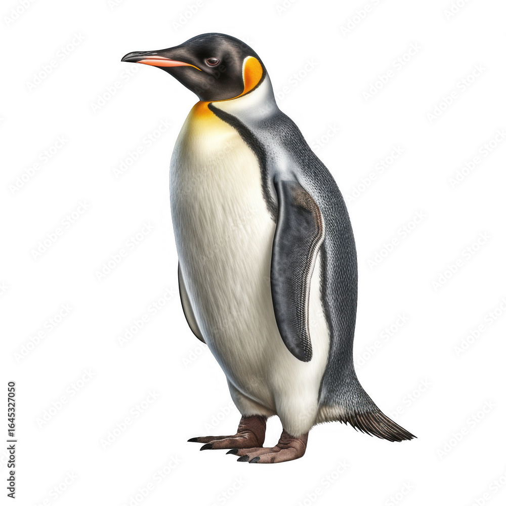 Fototapeta premium Emperor penguin standing on black ground