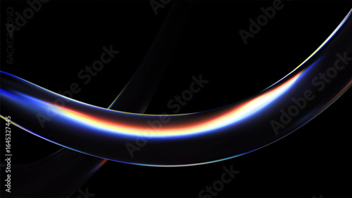 Abstract gradient glass shape dark background. Color dispersion iridescent futuristic design.