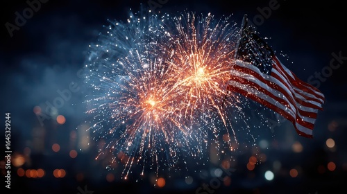 Wallpaper Mural American Flag Waving with Fireworks Celebrating Independence Day Torontodigital.ca