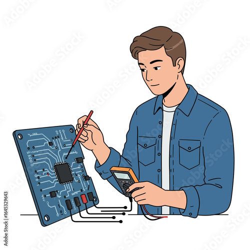 Circuit Board Analysis: A dedicated technician intently examines a circuit board, employing precision tools to diagnose and ensure optimal functionality.