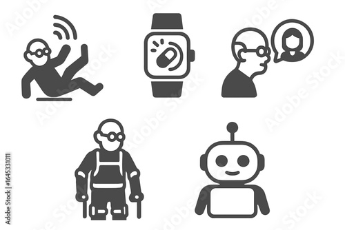 Innovative technology concepts for elder care featuring wearables, assistance robots, and health monitoring devices