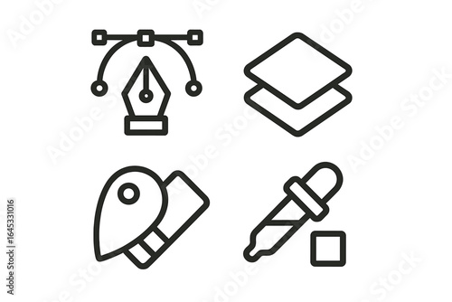 Graphic design tools for digital creativity featuring various icons in minimalistic style
