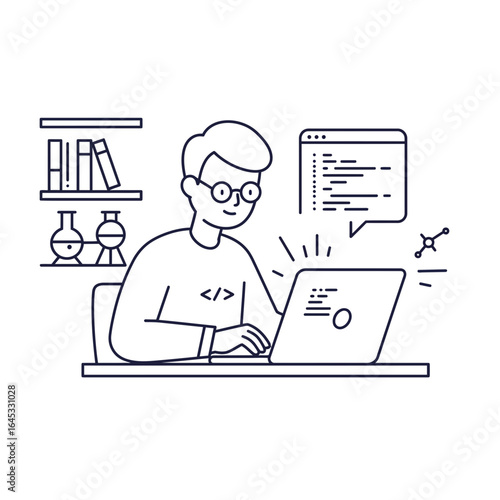 Coding at Work: An animated depiction of a person engaged in coding, with the focus on digital creation and technological innovation.