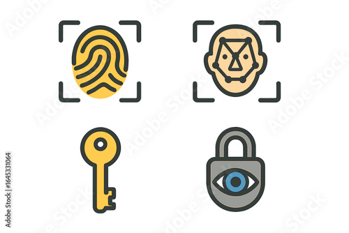 Security symbols depicting biometric identification and access control methods for enhanced safety measures
