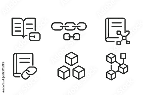 Symbols representing interconnected concepts and relationships in education and technology