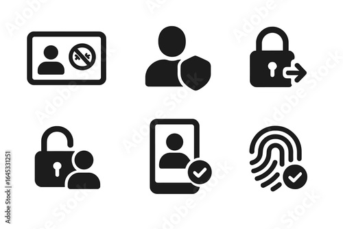 Icons representing security measures for identity verification and data protection in digital environments