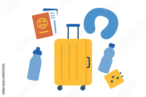 Travel essentials for a comfortable journey with luggage, documents, and personal items