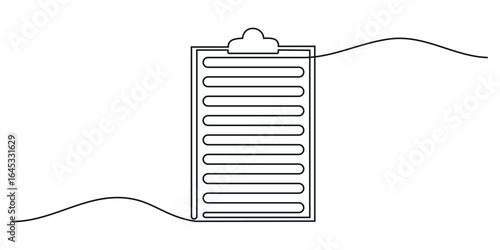 Clipboard with checklist icon in minimal one line art style on white background for planning concept