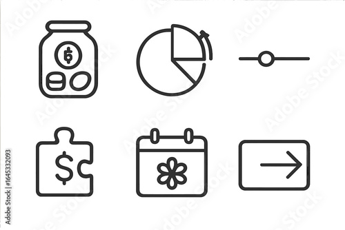 Icons representing finance, planning, and decision-making processes in a modern, minimalist design suitable for digital applications