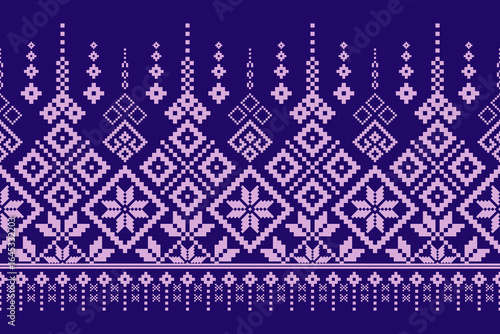 Cross stitch pattern concept showcasing traditional ethnic geometric pattern, Design for textile, background,carpet,wallpaper,clothing,wrapping,Batik,fabric,Vector illustration	
