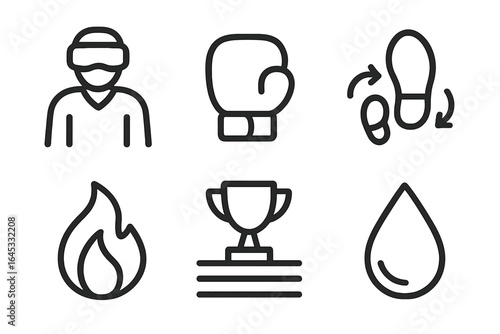 Fitness icons representing training, competition, and resilience through various activities and achievements