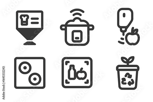 Custom kitchen icons showcasing cooking tools, ingredients, and preparation areas for culinary enthusiasts