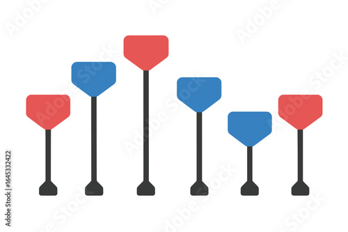 Visual representation of bar graph with red and blue elements illustrating data comparison over time