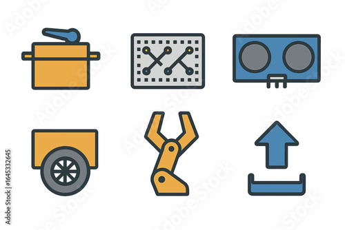 Icons representing technology, robotics, and engineering concepts in a modern design style