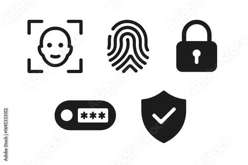 Security icons depicting biometric options and authentication methods for user protection and identity verification