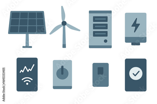 Collection of renewable energy symbols in a modern design suitable for eco-friendly projects and technology-related materials