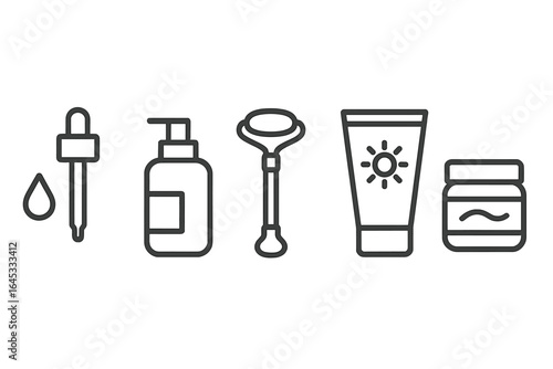 Skin care routine essentials for glowing skin featuring various products and tools arranged neatly