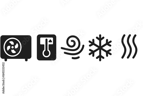 Symbols representing air conditioning, cooling, and heating systems used in modern climate control