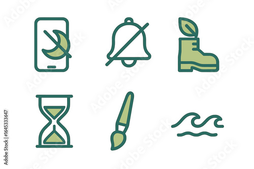 Icons representing balance between digital distraction and nature engagement in everyday life