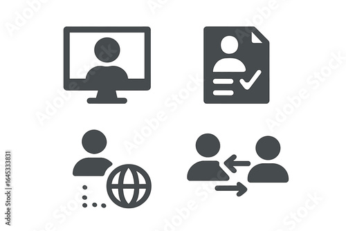 Icons representing online education, application, networking, and communication in modern digital learning environments